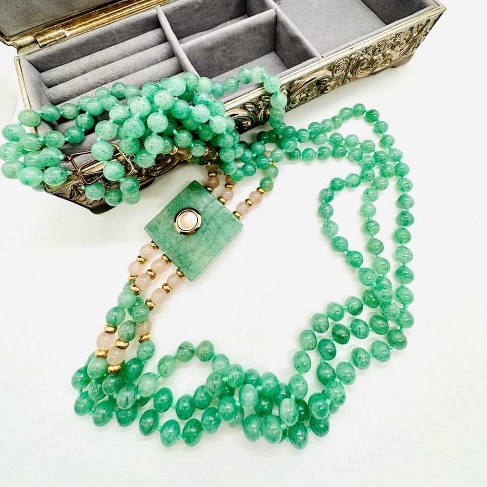 Vintage Aventurine & Rose Quartz Necklace